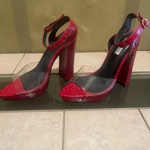 Cape Robbin platform dark red pointed clear heel sandals size 8